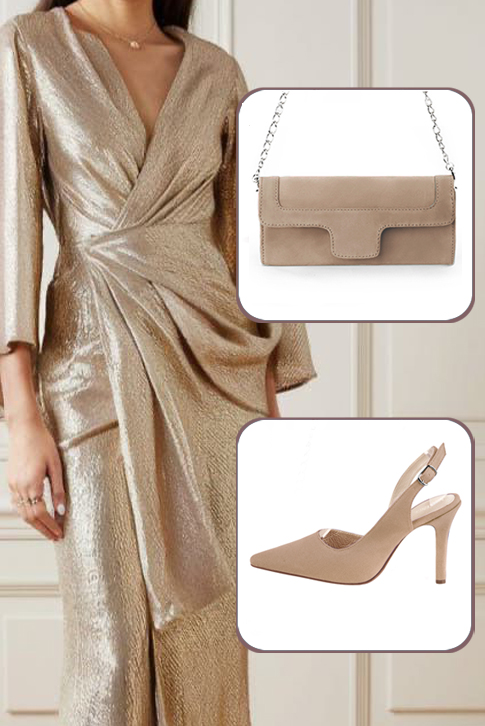 Women's biscuit beige elegant slingback heels. Pointed toe. High slim heel - Worn view